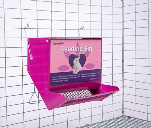 Metal Small Animal Feeder with Lid, Heavy Duty Feeder, Large Capacity Food Dispenser, Great for Rabbits, Guinea Pigs, Chinchillas and Other Small Animals. (4.6 inch, Purple) (Pack of 2) - color: Purple, size: 4.6 inch (Pack of 2)