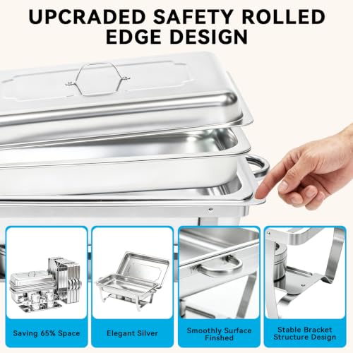 9QT Chafing Dishes for Buffet 4 Pack with 4 Full-Size Pans Silver - color: Silver-002