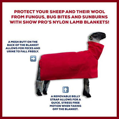 Show Pro Red Sheep Blanket - Nylon Mesh with Adjustable Strap - Lamb Size 30+ lbs - Sunburn & Fly Bite Protection - Made in USA - size: Large
