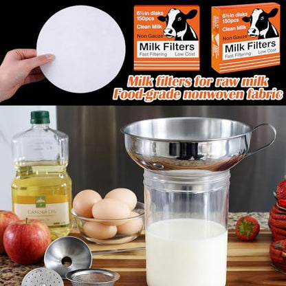 Hahafelt 150 Pack Milk Filter Discs for Raw Milk Strainer, 6-1/2 in Od Quick Flow Non-gauze Replacement Filter Discs for Strainer