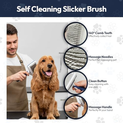 BPG Pet Grooming Tools for Dogs & Cats- Self Cleaning Slicker Brush, Deshedding & Dematting Grooming Dog Brush For Shedding, Removes Loose Fur & Tangles- Brooklyn Pet Gear - color: Self Cleaning Slicker Brush