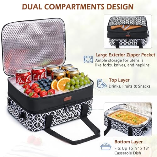 BAGSPRITE Double-Layer Insulated Casserole Carrier for 9" x 13" Baking Dish - color: Black