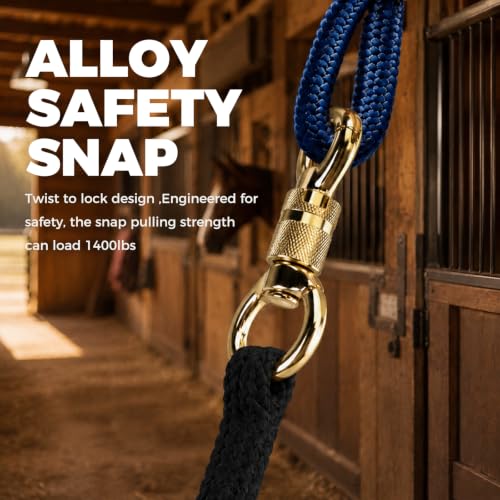 14 Feet Lead Ropes for Horses, Heavy Duty Horse Training Lead with Leather Popper End and Brass Swivel Snap, Soft Comfort Grip, Daily Horse Tack, 13/20" Diameter, Black