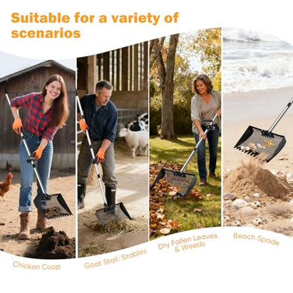 12inch Chicken Poop Scooper & Rake 2-in-1 with Adjustable Handle - color: Black