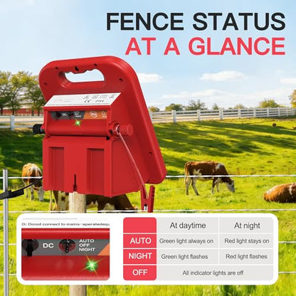 10 Mile Solar Fence Charger 0.3J Electric Fence Energizer with Day Night Mode 24-Hour Protection Red - size: 0.3J-Hong