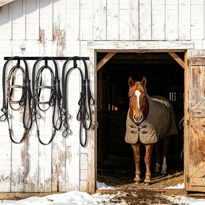 2PCS Horse Tack Bridle Hooks 3 Spot Wall Mounted Bridle Rack with Hook | Metal Horse Bridle Rack Stall Hanger Space-Saving Design Ideal for Hanging Horse Bridles, Halters, Reins