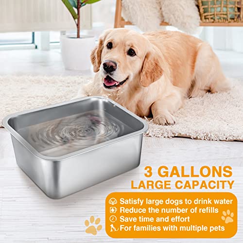 MEWTOGO 3 Gallons Extra Large Capacity Food Grade Stainless Steel Dog Bowls - size: 3 Gal