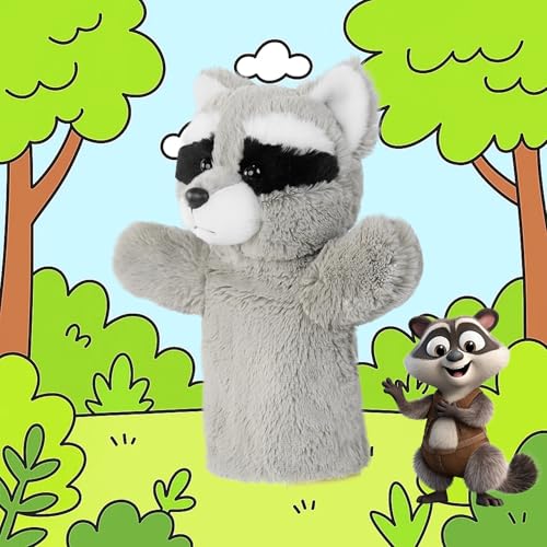 Plush Stuffed Puppet Forest Animal Toy for Family Fun Adult Hands Fit Preschool Learning Classroom Supplies Educational Tool Raccoon Puppet - color: Raccoon