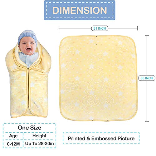 JOIE BEAN Swaddle Blanket Adjustable Baby Wrap | Toddler and Baby Blanket 2 in 1 Sleep Sack Bag | Soft Micro Plush Fleece Infant Sleeping Bag and Wearable Blanket| 35 x 31 Inches Yellow - color: Yellow, size: One Size