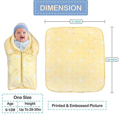 JOIE BEAN Swaddle Blanket Adjustable Baby Wrap | Toddler and Baby Blanket 2 in 1 Sleep Sack Bag | Soft Micro Plush Fleece Infant Sleeping Bag and Wearable Blanket| 35 x 31 Inches Yellow - color: Yellow, size: One Size