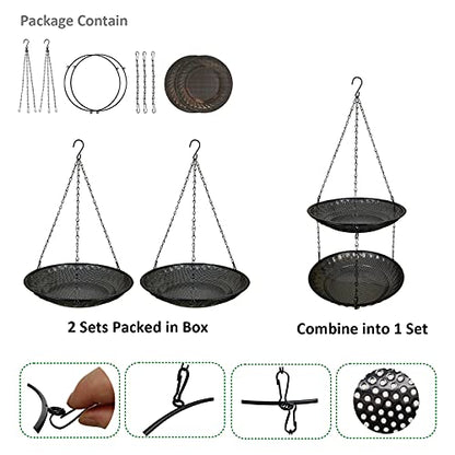 CQAIRIOU Premium Hanging Bird Feeder Tray(2 Set),Size 11.8” Large Platform Bird Feeder Metal Mesh Tray,Wild Bird Feeder for Outside Hanging Seed Platform,Combinable Style to Double Layer - size: 2 Sets Hanging Bird Feeder Tray