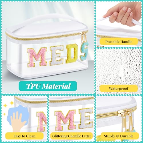 Geetery Chenille Letter Bag, Meds Bag, Travel Medicine Cases, Nylon White Makeup Portable Pouch, Cheerleader Gifts for Women(White, Meds) - color: White, style: Meds