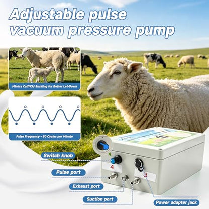 Upgraded 14L 2-in-1 Cordless Electric Milking Machine for Goats, Cows & Sheep, 304 Food-Grade Stainless Steel Bucket, Adjustable Suction Pulsation Vacuum Pump Milker with 4 Teat Cups, Portable Milker