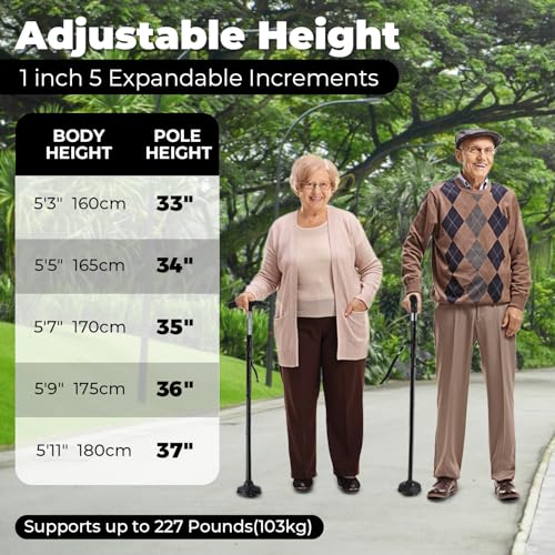 Ohuhu Walking Cane with LED Light, Folding Adjustable Free Standing Cane - style: 1 pack