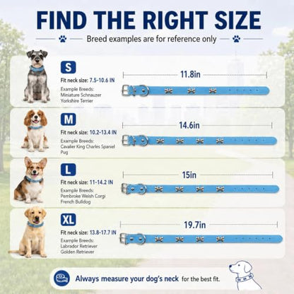 Adjustable PU Leather Dog Collar with Color Matched Bell,Blue L - color: blue, size: 11.5-15 Inch