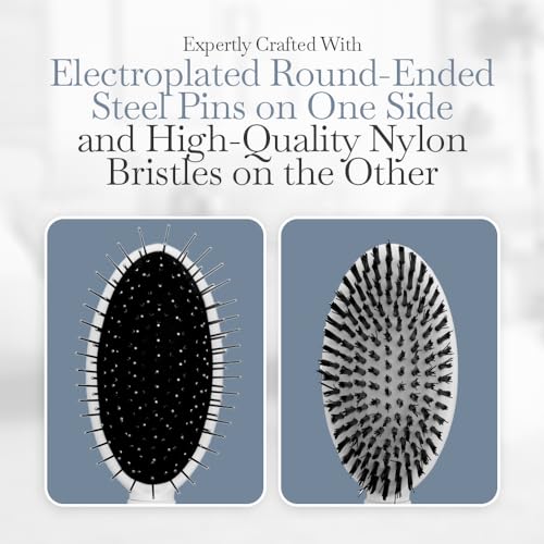 Fuller Brush 2-in-1 Double-Sided Pet Brush - Electroplated Round-Ended Steel Pins Positioned Into a Flexible Cushion on One Side & Nylon Bristles - Remove Shedding - Tool For Grooming Dogs & Cats - size: 2-in-1 Double-Sided