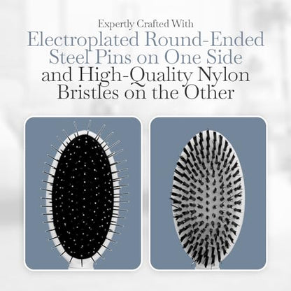 Fuller Brush 2-in-1 Double-Sided Pet Brush - Electroplated Round-Ended Steel Pins Positioned Into a Flexible Cushion on One Side & Nylon Bristles - Remove Shedding - Tool For Grooming Dogs & Cats - size: 2-in-1 Double-Sided