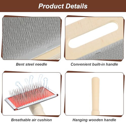 PercyEffie 4 Pcs Wool Blending Board Carding Brush Set Wools Hand Carders Includes 1 Wool Brush and 2 Wooden Craft Sticks for Rolags Blending and Finishing Fibers DIY Wools Carder Comb for Mixing