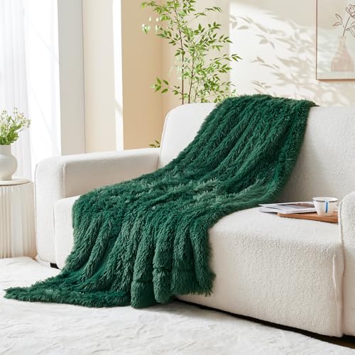 GONAAP Fuzzy Faux Fur Throw Blanket for Couch, Dark Green, 50"x60" - color: Dark Green, size: Throw(50"x60")