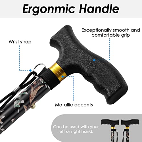 Walking Cane PANZHENG Cane for Man/Woman | Mobility & Daily Living Aids | 5-Level Height Adjustable Walking Stick | Comfortable Plastic T-Handle Portable Walking Stick Folding Cane - color: Cane-Black print