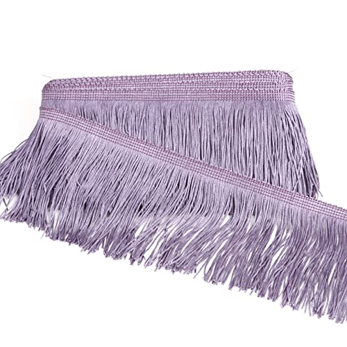 Chainette Fringe Trim 5 Yard x 4 Inches Fabric Tassel Trims - color: Light Purple, size: 4"-5Yards/R