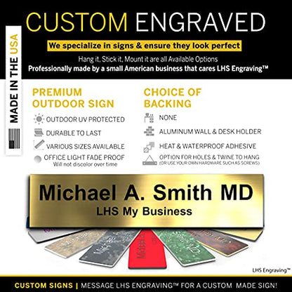 Custom Engraved Office Door Name Plate & Desk Signs, Brushed Brass, 2x4 - color: M6 - Brushed Brass Pattern & Black Lettering, size: 2in x 4in (5.1cm x 10.1cm)