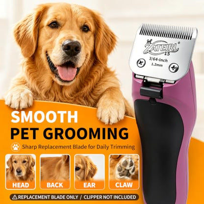 Size 15 Detachable Pet Grooming Clipper Blade with Ceramic Cutter, 1.2mm 3/64 Inch Cut Length, Silver, Compatible with Andis, Oster A5, Wahl KM10, 3 Pack - color: Silver, size: 15# 1.2mm - 3 Pack