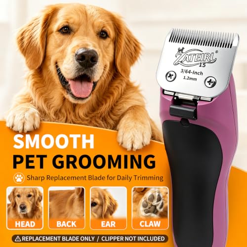 Size 15 Detachable Pet Grooming Clipper Blade with Ceramic Cutter, 1.2mm 3/64 Inch Cut Length, Silver, Compatible with Andis, Oster A5, Wahl KM10, 3 Pack - color: Silver, size: 15# 1.2mm - 3 Pack
