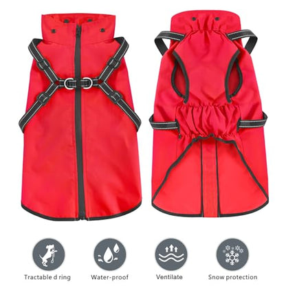 Dog Raincoat Waterproof Dog Hoodie Reflective Dog Raincoat Hooded Adjustable Rain Jacket for Small Medium Large Dogs Puppies (Red, L) - color: Red, size: L