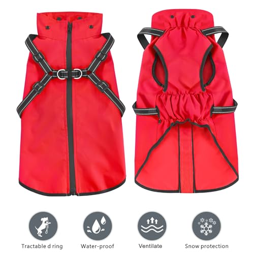 Dog Raincoat Waterproof Dog Hoodie Reflective Dog Raincoat Hooded Adjustable Rain Jacket for Small Medium Large Dogs Puppies (Red, M) - color: Red, size: M