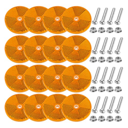 Car Front Round Reflector, 16PCS 2.36" Safety Vehicle Reflectors with Center Mounting Holes & Screws, Reflective Marker for Driveaway Fence Gate Post, Universal for Truck Sedan SUV (Yellow) - color: Yellow