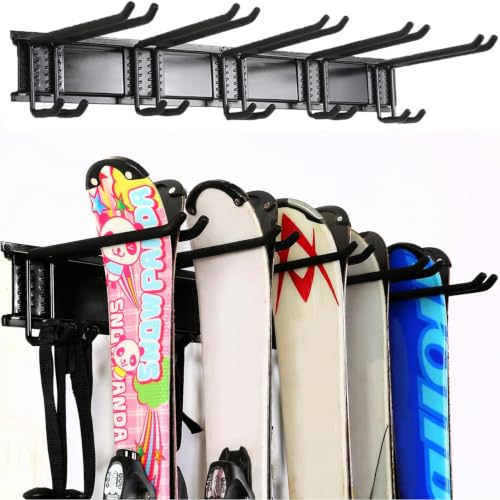Ultrawall 24-Inch Wall Mounted Ski Rack, Holds Up to 300lbs, Powder-Coated Steel with Rubber Coating, Customizable Spacing, Easy Installation