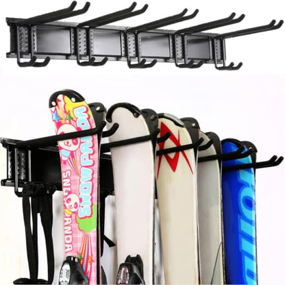 Ultrawall 24-Inch Wall Mounted Ski Rack, Holds Up to 300lbs, Powder-Coated Steel with Rubber Coating, Customizable Spacing, Easy Installation
