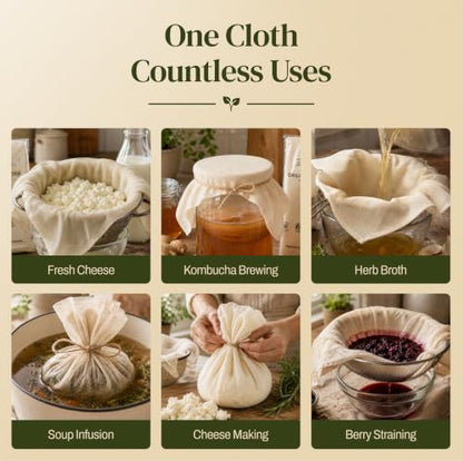 Country Trading Co. Organic Cheesecloth, Grade 120 Extra-Fine Weave, 2 Hemmed Squares, GOTS Certified Unbleached Cotton, Reusable Straining Cloth for Cheese, Nut Milk, Yogurt & Kombucha - size: 2.8 sq ft (2pcs)