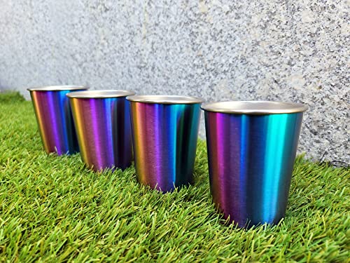 Stainless Steel Kids Cups 8 oz - Stainless Steel Small Children Cups for Home & Outdoor Activities, BPA Free Unbreakable Premium Stackable Metal Drinking Glasses (4-Pack) - Rainbow Colorful Finish - color: UV Rainbow, style: 8 oz
