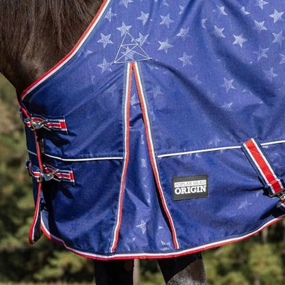 Jeffers Poplar Head Origin 600 Denier Turnout Blanket | 240 Gram Polyfill | Waterproof, Breathable, Horse Blanket for Cold Weather | Navy with Star Print, Adjustable Straps, Fits 66" - size: 66 in