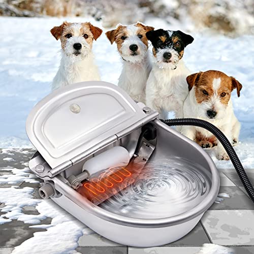 MINYULUA Heated Automatic Water Bowl Stainless Steel for Dogs Horse