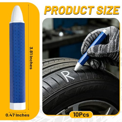 10 Pack White Tire Marking Crayons, Industrial Wax Crayon Sticks For Marking on Rubber,Leather, Fabric, Wood, Metal, Roofing Felt and Concrete – Wet & Dry Surface Compatible (3.94 x 0.57 Inches)