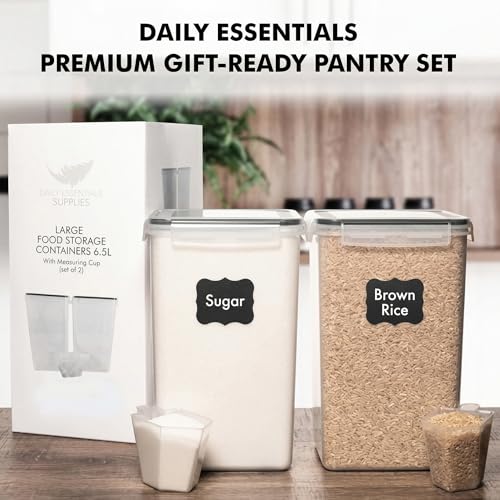 WHITE FEATHER SUPPLIES 2 PC [7 Qt / 6.5L / 220 Oz] Large Food Storage Containers with Lids Airtight - BPA Free Clear Plastic Kitchen and Pantry Storage Containers for Cereal, Flour, Sugar, Rice - color: Black - 2 Pack