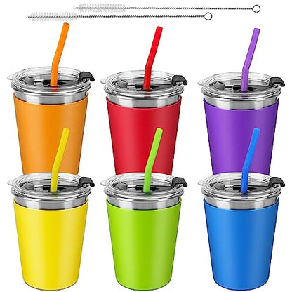 ShineMe 12oz Toddler Cups with Straws and Lids 6 Pack, Leak Proof/Reusable - color: orange/red/purple/yellow/green/blue