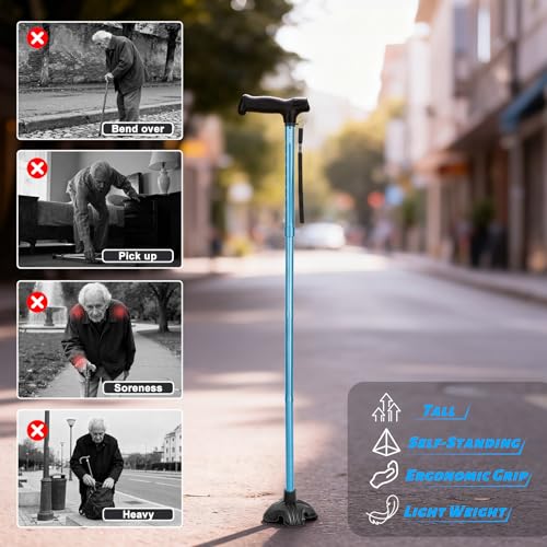 Extra Tall Stable Walking Stick,1.43 lb, 15.75" Fold,Over 5'9",Blue - color: Plus Lengthened Blue Cane(35.43-42.52in)