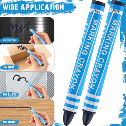 MotiMind 60 Pcs Industrial Lumber Crayons Bulk Wax Tire Marker Construction Marker for Craft Detailed Marking on Lumber Metal Carton Ceramics Concrete Glass Plastic 4.45" x 0.43" (Blue) - color: Blue
