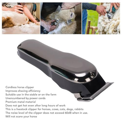 Semme Cordless Horse Clipper, Low Noise Alloy Livestock Grooming Kit with 1500mAH Battery, for Horses Cows Cats Dogs Rabbits