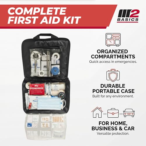 M2 BASICS 300 Piece Premium First Aid Kit w/Durable Bag for Home, Business | Office, Workplace, Car, Garage, Kitchen, Family, Classroom, Jobsite, Warehouse, School, Vehicle And Emergency Preparedness - size: 300 Piece Set