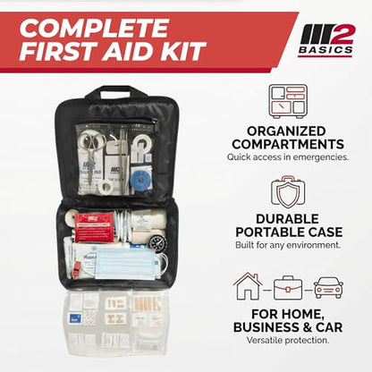 M2 BASICS 300 Piece Premium First Aid Kit w/Durable Bag for Home, Business | Office, Workplace, Car, Garage, Kitchen, Family, Classroom, Jobsite, Warehouse, School, Vehicle And Emergency Preparedness - size: 300 Piece Set