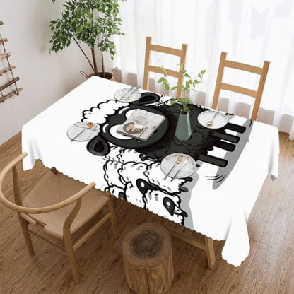 Cartoon Black White Sheep Tablecloth Rectangular for Home Decor, Washable Table Cover for Restaurant, Stain Reusable Table Cloth for Weddings, Dinners, Kitchen, Party 55"x70"