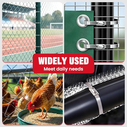 Heavy Duty 304 Stainless Steel Cable Tie Gun Kit-150PCS Metal Zip Ties (3 Sizes), Tensioning/Cutting Tool for Fencing, Chicken Coop, Cable Bundling, Exhaust Repair & Structural Reinforcement
