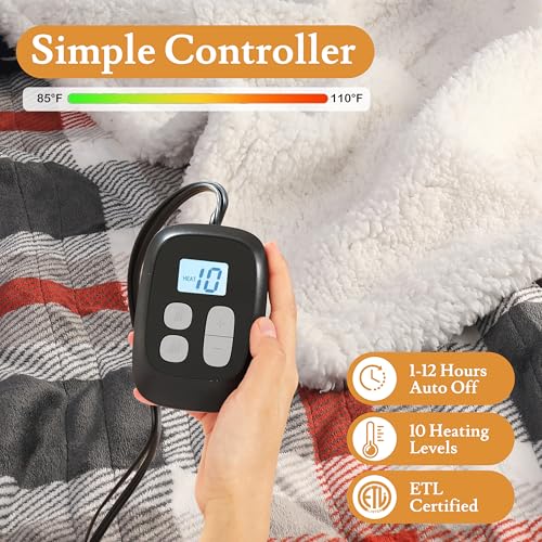 Electric Heated Blanket 72"×84" Full Size, Sherpa & Plush-Soft for Couch, Study, Bed, 4 Heat Settings & 10H Auto-Off, Energy Efficient, Black and Red Checkered Pattern - color: 25-black and Red Checkered Pattern, size: Full Size ( 72"x84" )