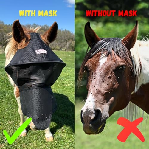 Solar Vizor Horse Fly Mask with Nose (Size X-Large), Innovative Design - 100% UV Eye Protection for Horses with Uveitis,Photosensitivity,Ulcer, Head Shaking, Protects from Flies, Insects,Dust, Debris. - size: X-LARGE
