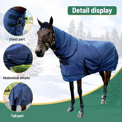 Waterproof Horse Turnout Blanket Horse Winter Blanket Medium Weight Horse Blanket with Detachable Neck Cover Size 78 Navy Blue